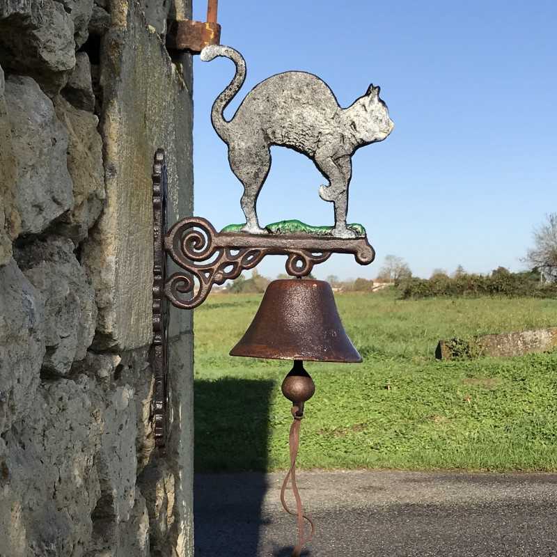 Large Cast-Iron Doorbell, H 45 cm, Black Cat Design
