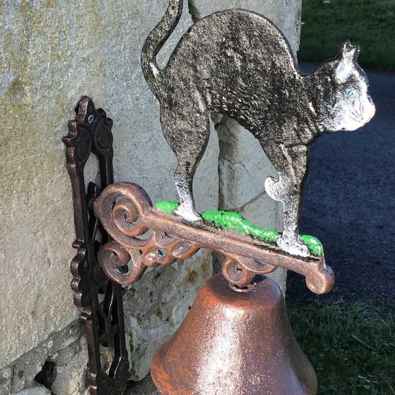 Large Cast Iron Door Bell H 45cm Black Cat Design