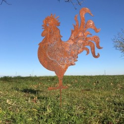 Large Metal Rooster Silhouette for Garden Decoration