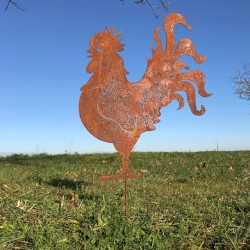 Large Metal Rooster Silhouette for Garden Decoration