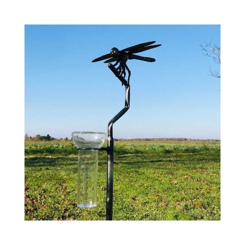 Original Decorative Rain Gauge, Forged Stainless Steel Dragonfly, H134 cm
