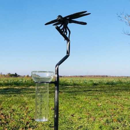 Original Decorative Rain Gauge, Forged Stainless Steel Dragonfly, H134 cm