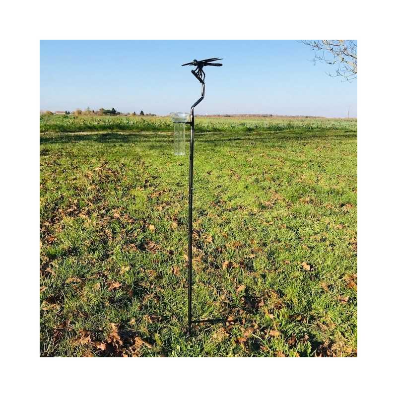 Original Decorative Rain Gauge, Forged Stainless Steel Dragonfly, H134 cm, Full View