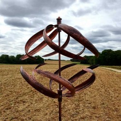 Decorative garden wind spinner in iron with brushed copper sphere, LANGEAIS model