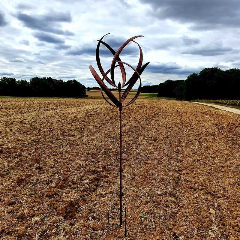 Decorative garden wind spinner full view with spike and hook