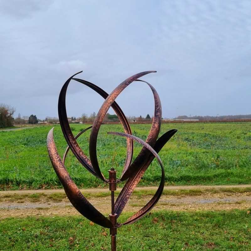 Decorative garden wind spinner in brushed copper iron – CHAMBORD garden windmill