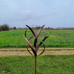 Decorative garden wind spinner in brushed copper iron, CHAMBORD garden windmill, 3/4 view