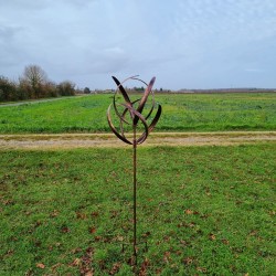 Decorative garden wind spinner in brushed copper iron, CHAMBORD garden windmill full view