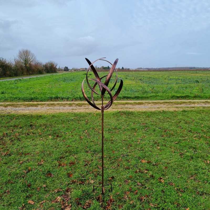 Decorative garden wind spinner in brushed copper iron, CHAMBORD garden windmill full view