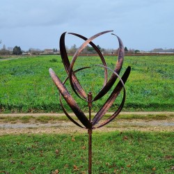 Decorative garden wind spinner in brushed copper iron, CHAMBORD garden windmill close-up view