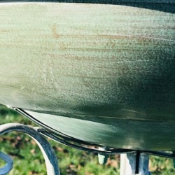 Beautiful metal bird bath and feeder, 76 cm tall, view from below