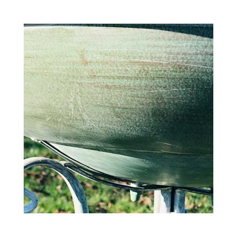 Beautiful metal bird bath and feeder, 76 cm tall, view from below