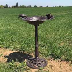 Large Cast Iron Bird Bath Feeder with Brown Vine Leaf Design H-83cm