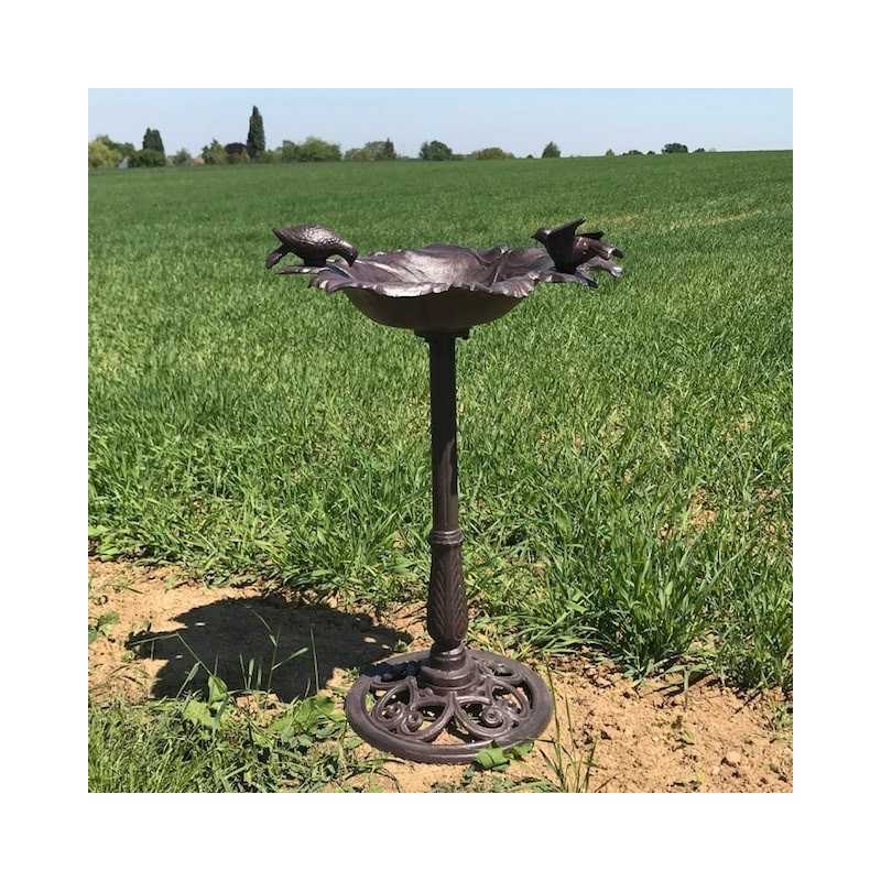 Large Cast Iron Bird Bath Feeder with Brown Vine Leaf Design H-83cm