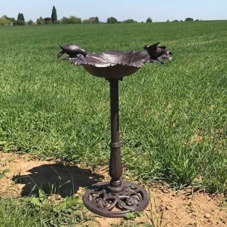 Large Cast Iron Bird Bath Feeder with Brown Vine Leaf Design H-83cm