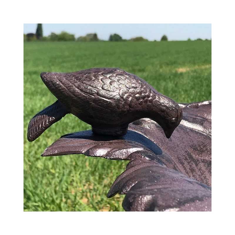 Large Cast Iron Bird Bath and Feeder with Brown Vine Leaf Design H-83cm Bird's Eye View