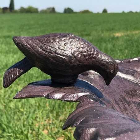 Large Cast Iron Bird Bath and Feeder with Brown Vine Leaf Design H-83cm Bird's Eye View