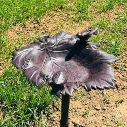 Large Cast Iron Bird Bath Feeder with Brown Vine Leaf Design H-83cm Side View
