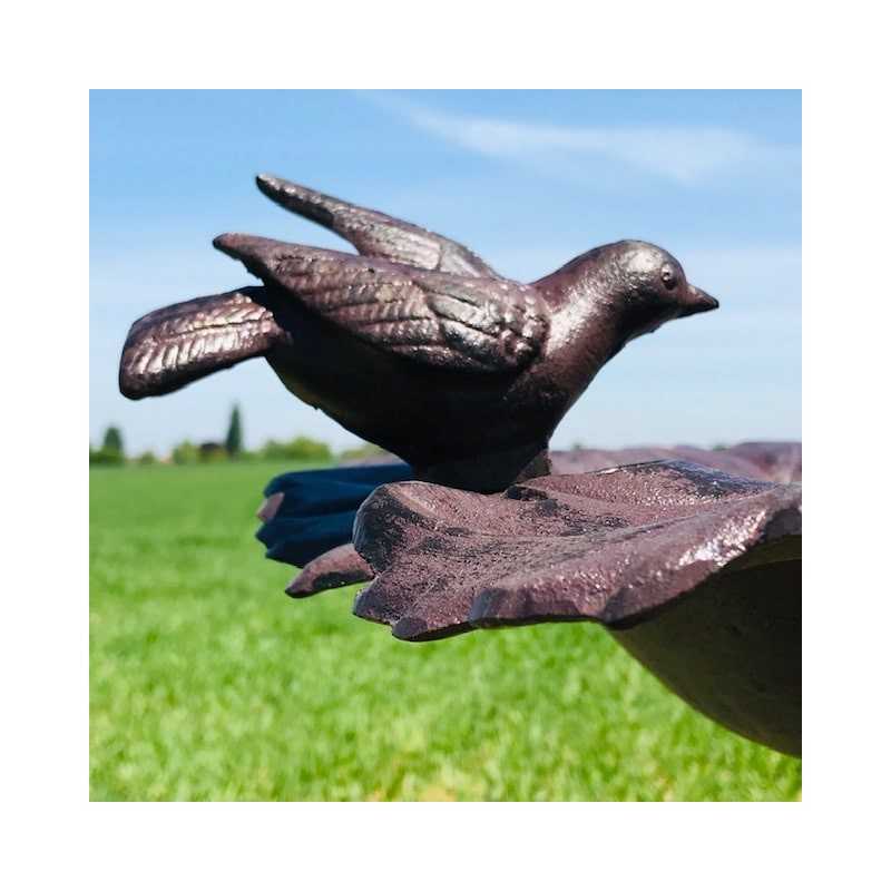 Large Cast Iron Bird Bath Feeder Vine Leaf Brown H-83cm Ornamental Views