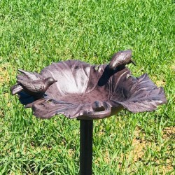 Large Cast Iron Bird Bath Feeder with Brown Vine Leaf Design H-83cm