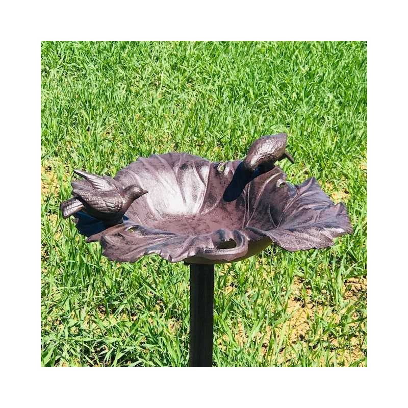 Large Cast Iron Bird Bath Feeder with Brown Vine Leaf Design H-83cm