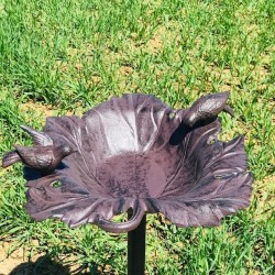 Large Cast Iron Bird Bath Feeder with Brown Vine Leaf Design H-83cm Top View