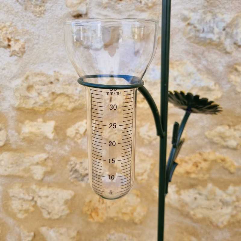Decorative rain gauge with a colorful parrot design, 152 × 30 × 17 cm, funnel view