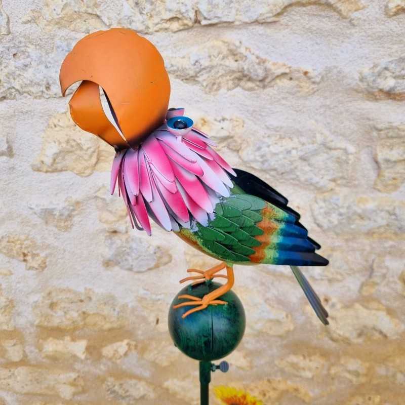 Decorative rain gauge with a colorful parrot design, 152 × 30 × 17 cm