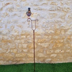 Decorative bird rain gauge model with hat and graduated funnel, full view