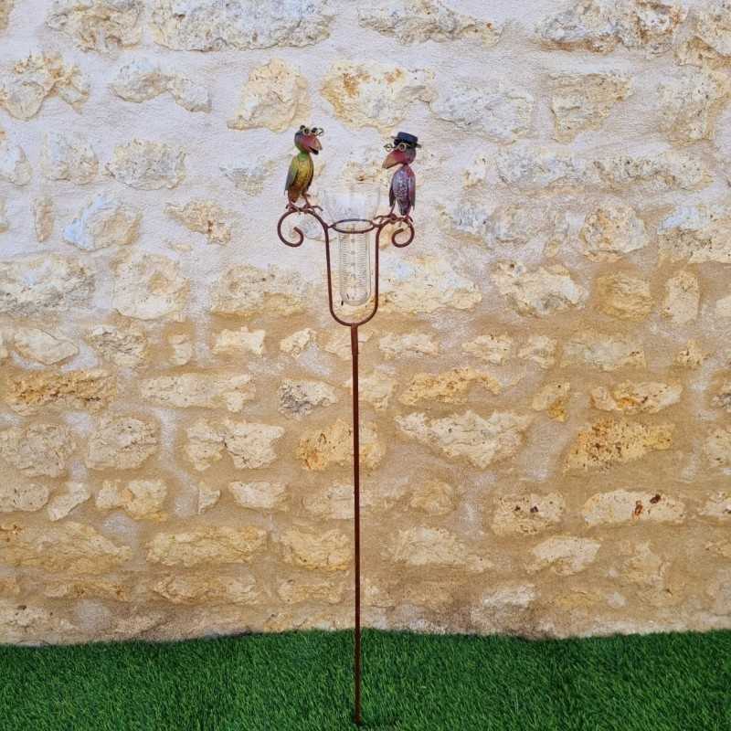 Graduated rain gauge, crows, garden decoration, 129 cm, full view