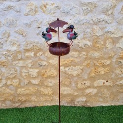 Metal Seed Feeder for Birds on Spike 22.5x29x107cm Colorful Crows Decorative Garden Ornament Metal Full View