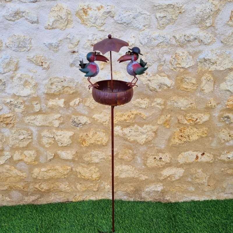 Metal Seed Feeder for Birds on Spike 22.5x29x107cm Colorful Crows Decorative Garden Ornament Metal Full View