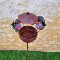 Seed Feeder for Birds on Metal Stake 22.5x29x107cm Colorful Crows Decorative Garden Metal Top View