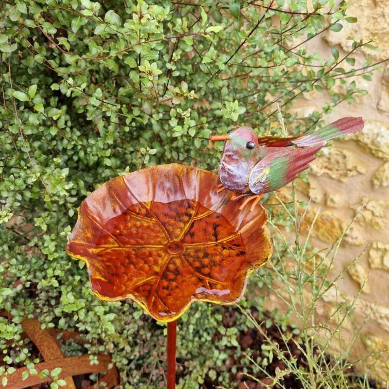 Bird Bath Feeder and Waterer on Stake 110X29X17 - Styled Scene Photo