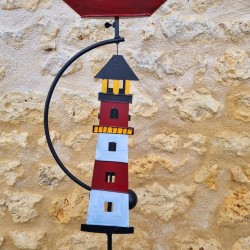 Marine-themed decorative garden balance in metal, lighthouse view