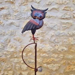 Decorative Garden Iron Balancer with Colorful Owl Motif