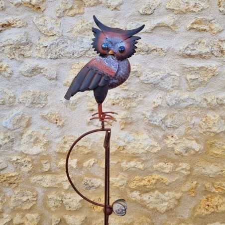 Decorative Garden Iron Balancer with Colorful Owl Motif