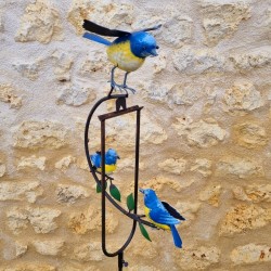 Metal Garden Balancing Mobile with Blue Tit Bird Motif Height 130 cm