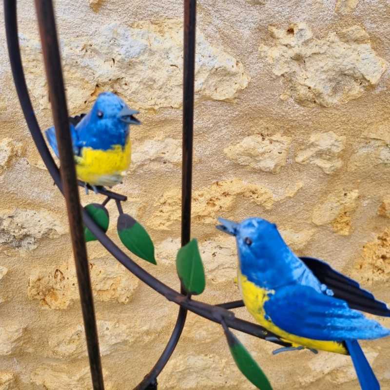 Garden Balancing Mobile in Metal Blue Tit Bird Design Height 130 cm View of the Chicks