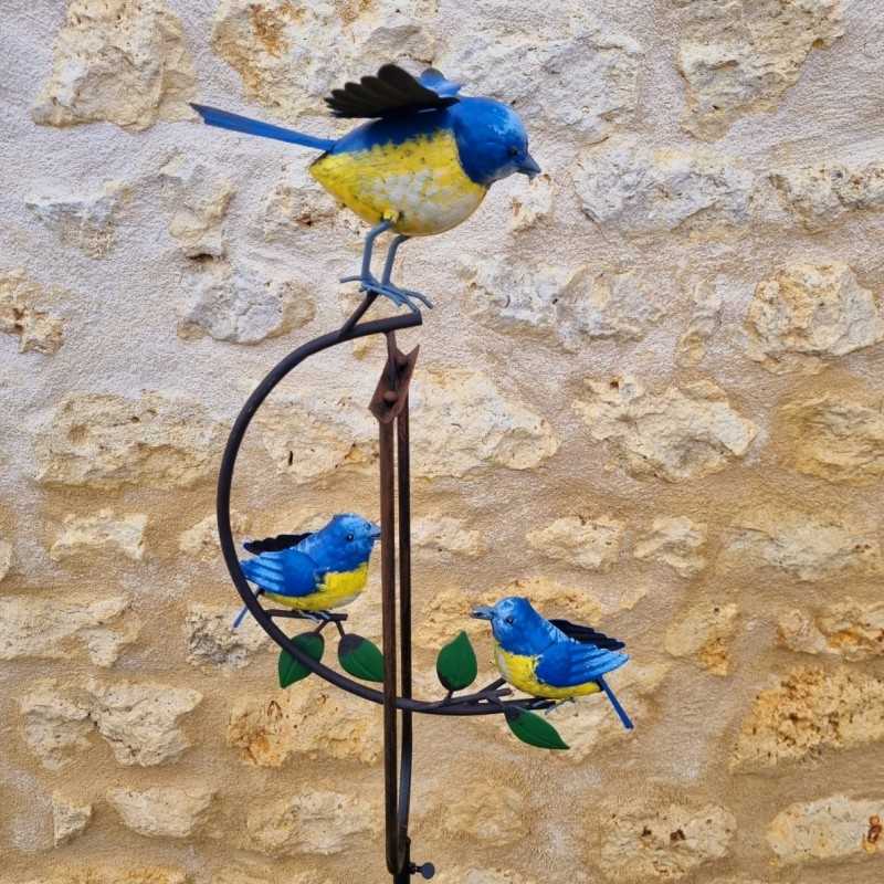 Garden Balancing Mobile in Metal with Blue Tit Bird Motif Height 130 cm Side View