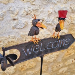 Spike, decorative garden stake welcome sign in colorful crow brown