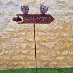 Stake, decorative garden plant support welcome owl full view