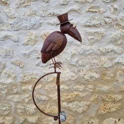 Garden Mobile in Iron with Balancing Crow Motif – Plant Stake Support Decorative Garden Wind Spinner