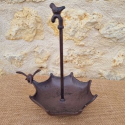 Bird Bath and Cast Iron Umbrella-Shaped Feeder for Tabletop Display