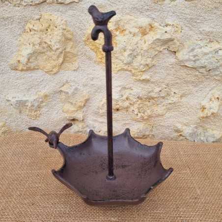 Bird Bath and Cast Iron Umbrella-Shaped Feeder for Tabletop Display