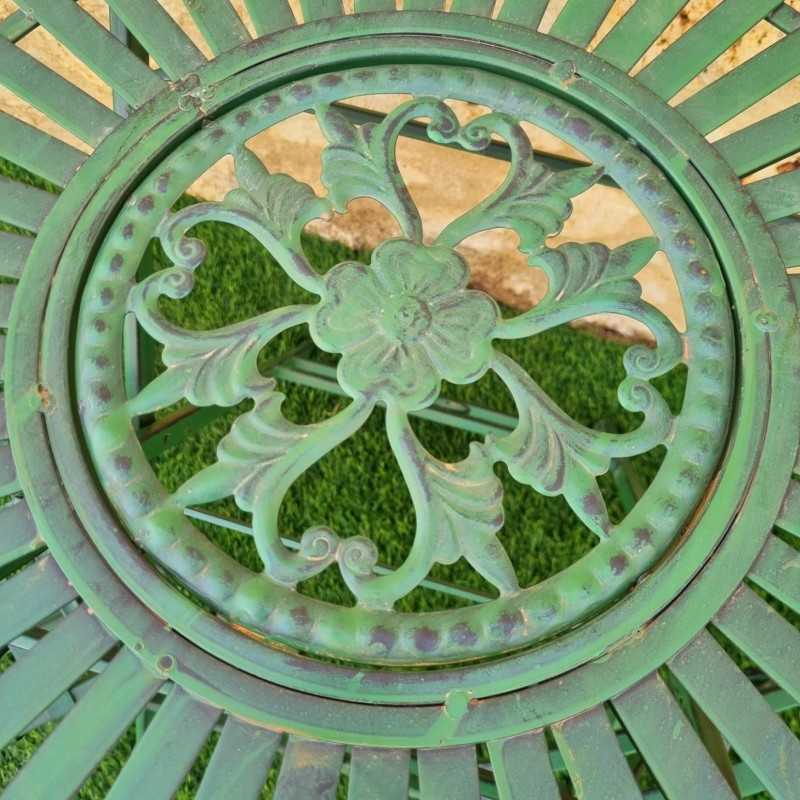 Two-seater black and patina-green iron bistro garden set