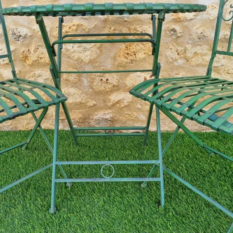 Two-seater black and patina-green iron bistro garden set