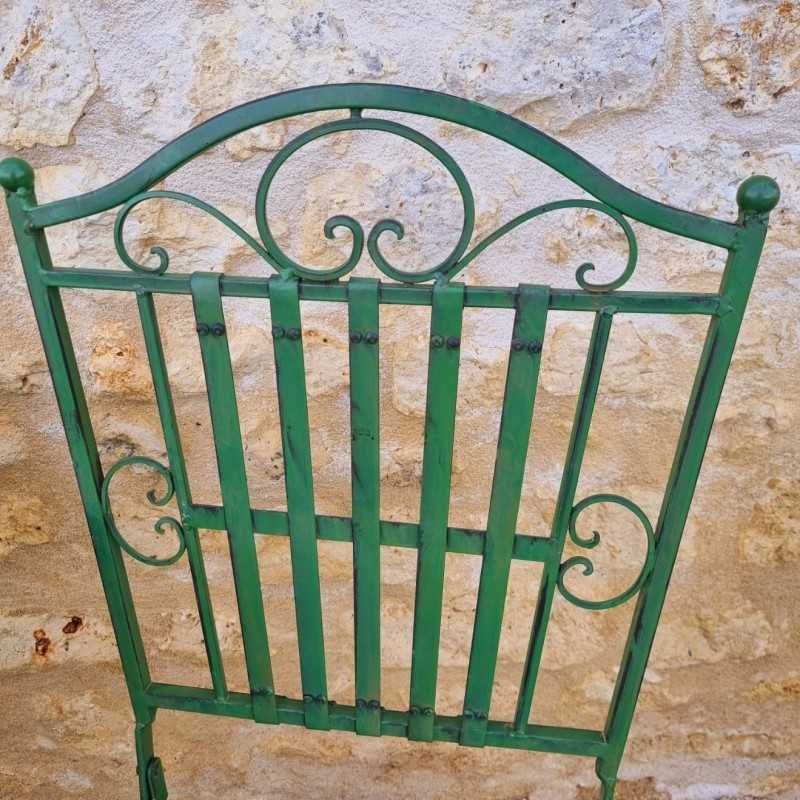 Two-seater black and patina-green iron bistro garden set