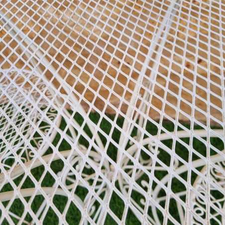 Wrought iron 2-seater garden bistro set, foldable, distressed white, table view
