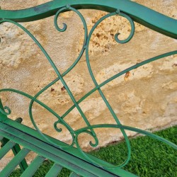 Dagobert Garden Bench in Antique Green, Close-up View of the Armrest